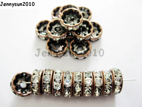 

200pcs/lot 5mm Top Quality Czech Clear Crystal Rhinestone Pave Rondelle Metal Copper Plated Spacer Loose Beads Jewelry Making