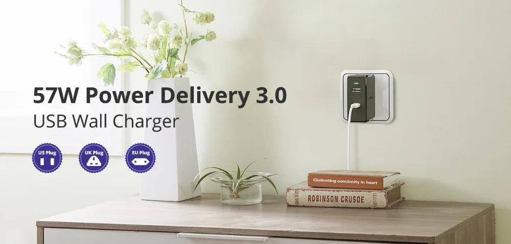 Tronsmart WCP03 USB-C зарядное устройство Быстрая зарядка быстрое зарядное устройство 57 Вт PD зарядное устройство Быстрая зарядка для iphone, xiaomi, samsung, huawei