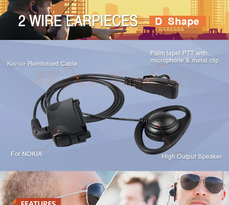 2pin наушник d-образный Заушник PTT Микрофон Гарнитура для двухстороннего радио THR880i, нажмите для разговора