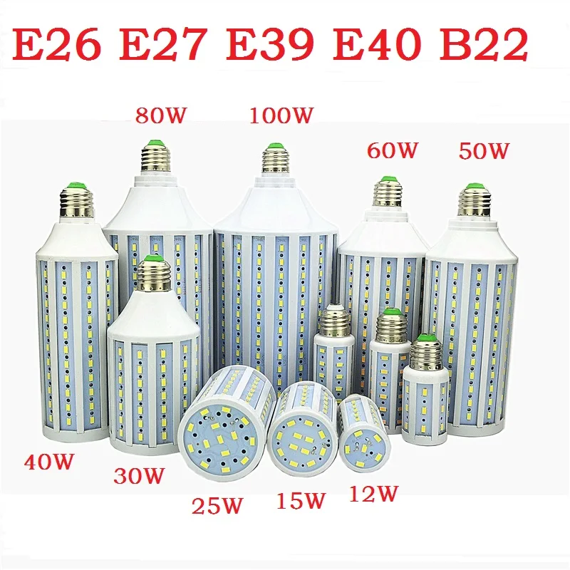 E26 E27 B22 E39 E 40 Светодиодная лампа 12 W 15 25 30 50 60 80 w 100 свет buibs Bombilla 110 V 220 Spotlight лампада