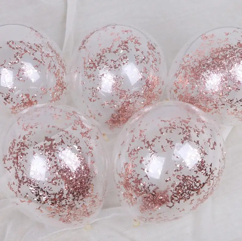 Rose gold Debris 5 шт./лот, 12 дюймов, розовое золото, фиолетовый конфетти, латексный шар, Круглый/звездный элегантный шар для свадьбы/помолвки/дня рождения - Цвет: Rose gold Debris