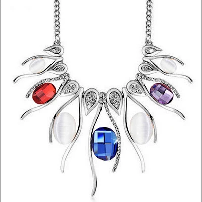 Ожерелье женское из искусственного камня кошачий глаз с кристаллами цвета