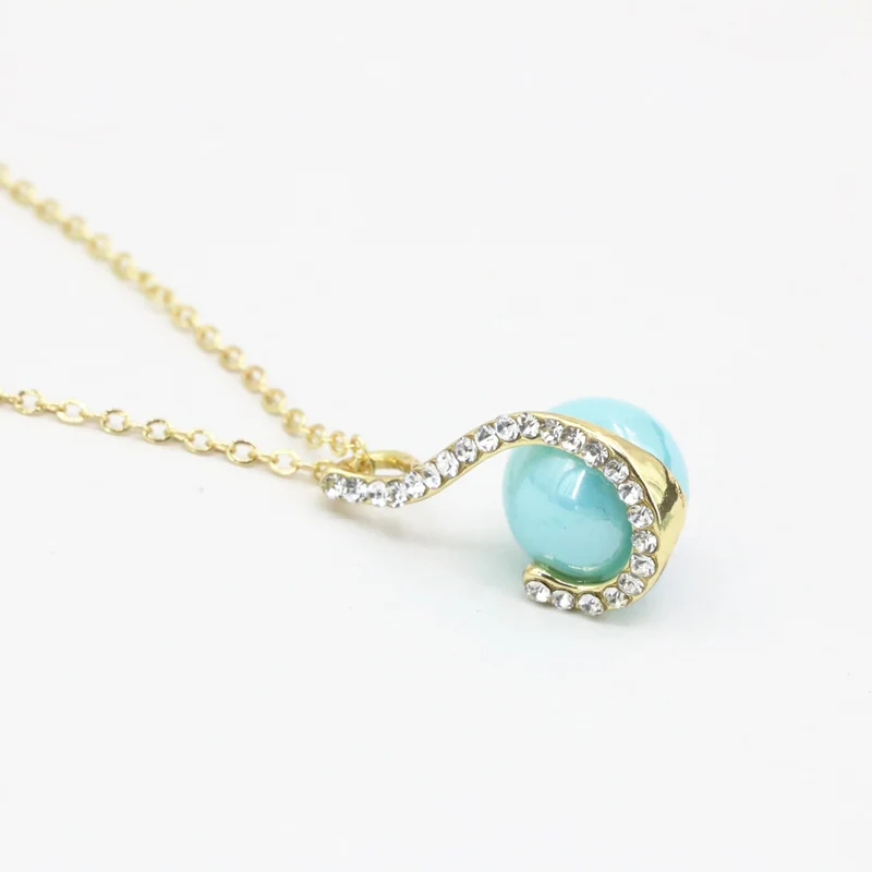 

New Arrival Charm Jewelry Set Crystal Gold-Color Chain Necklace Earrings Sets For Women Blue Simulated-Pearl Bridal 18inch B3419