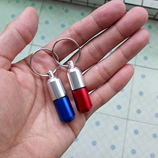 2 шт. в упаковке, водонепроницаемый брелок для таблеток среднего размера, держатель для таблеток, аварийный держатель для аспирина, аксессуар для повседневного использования, чехол для таблеток, капсула(синий