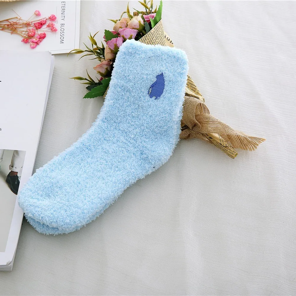 blue bear PEONFLY вышивка кошка утолщение женщин хлопка Утепленная одежда сна Смешные Милые носки чулочно-носочные изделия зима kawaii 5 пар/лот осень зима - Цвет: blue bear
