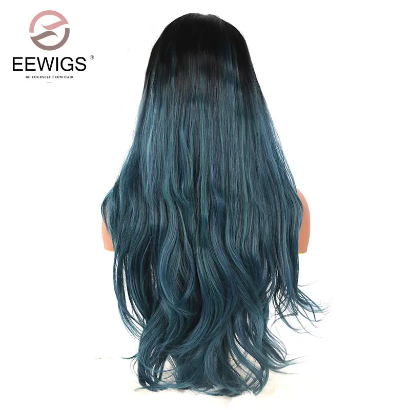 EEWIGS темно-синий парик из натуральных волн высокотемпературные волосы