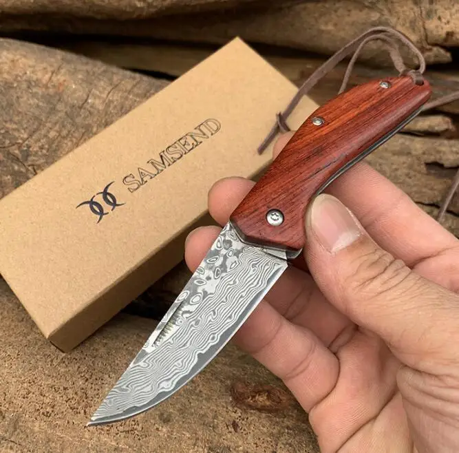 Red handle EDC ручной работы из сандалового дерева VG10 дамасский карманный нож многофункциональные инструменты охотничий складной нож дамасская коллекция походных ножей - Цвет: Red handle