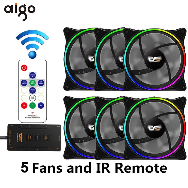 6 fans and IR Remote Aigo чехол для компьютера охлаждающий RGB вентилятор 120 мм тихий ИК пульт дистанционного управления красочный веер MR12 Asus Aura Sync кулер охлаждающий регулируемый светодиодный чехол для ПК Вентилятор - Цвет лезвия: 6 fans and IR Remote