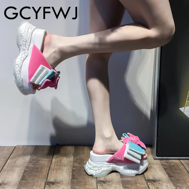 GCYFWJ/летние женские кожаные Нескользящие туфли на платформе уличные тапочки с