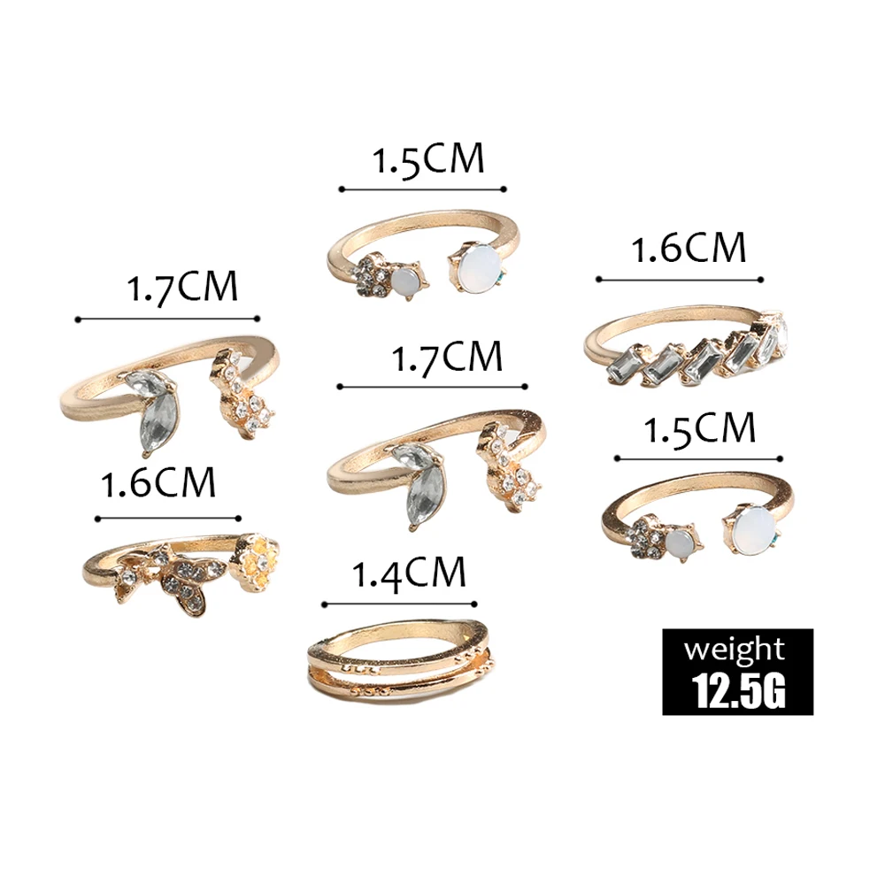 7 шт./компл. Дамская мода золотой геометрический лист открытый Кристалл Комплект