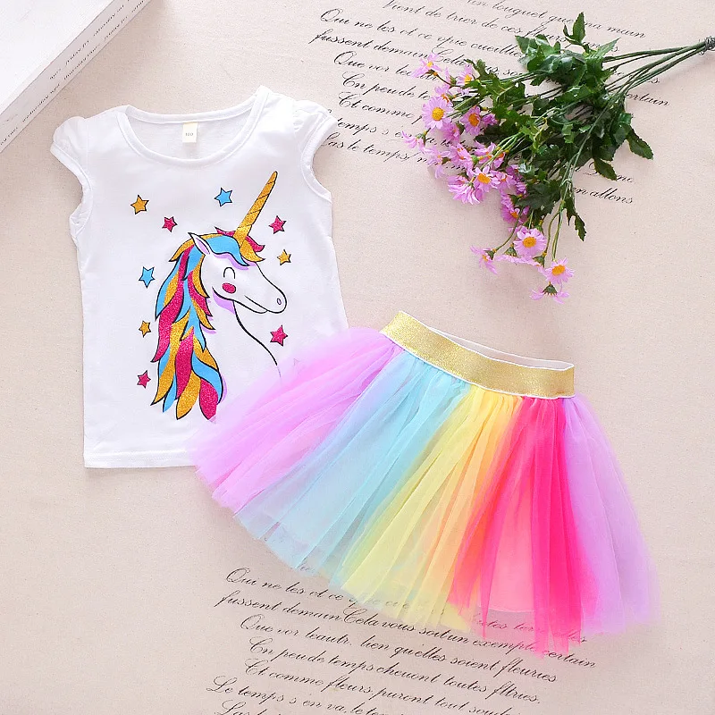 Disney Fashion Unicorn Dress for Girls Children's Clothe Kids Lace Dresses Baby Costume Summer Sleevel Princess | Детская одежда и