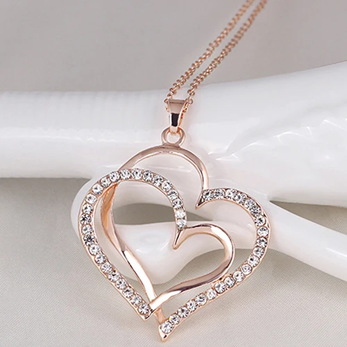 Bluelans Женские Романтические двойные стразы в форме сердца любовь колье цепочка