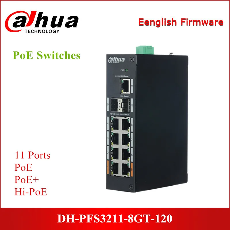 Фото Dahua слой 2 закаленный PoE коммутатор 11 портов Ethernet с 8-портовым DH-PFS3211-8GT-120 |