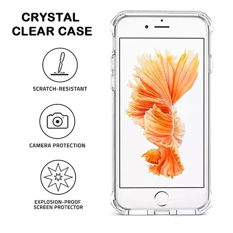 Силиконовый ударопрочный Прозрачный чехол для iphone XS Max XR X 8 7 6 6S Plus прозрачный