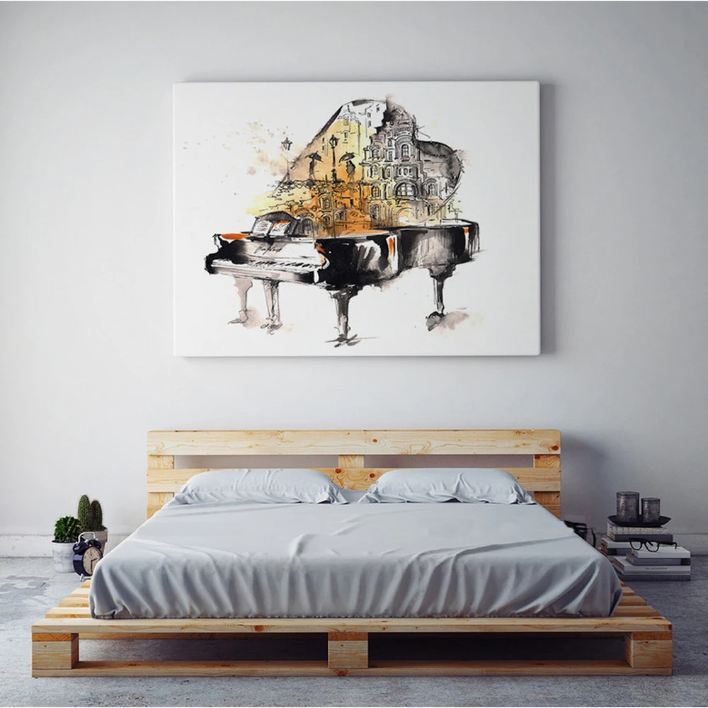 

Embelish Piano Guitar Violin Music Instrument Wall Posters HD Print Watercolor Oil Painting For Living Room Home Decor Pictures
