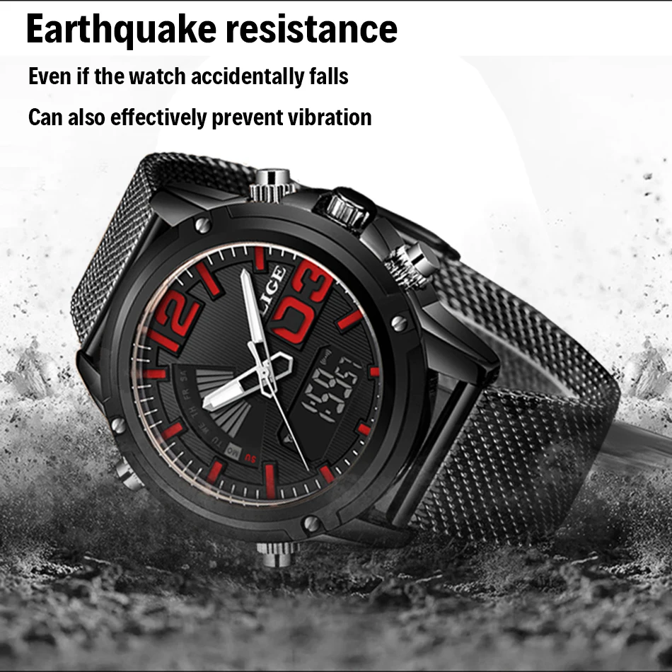 Часы наручные LIGE Мужские кварцевые Светодиодные люксовые Брендовые спортивные