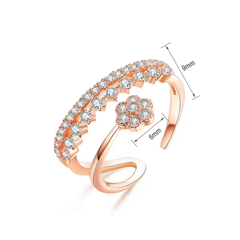 Newbark Мода открыть CZ Обручальные кольца розового золота Цвет зубцами настройки