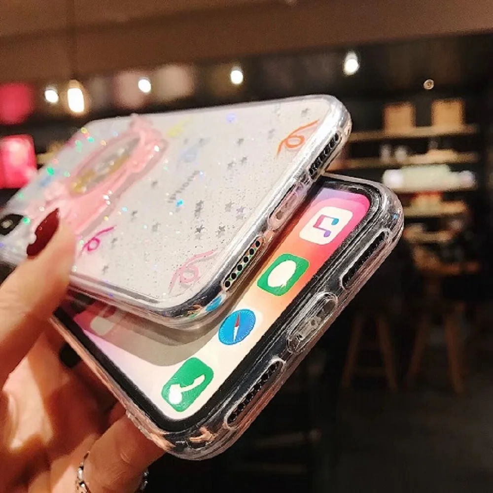 Glitter Case With Cute Pig Patterned For iPhone 6/S 7 8 Plus X XR XS XSMAX Paillette Flow While Moving TPU Slicone Cover |