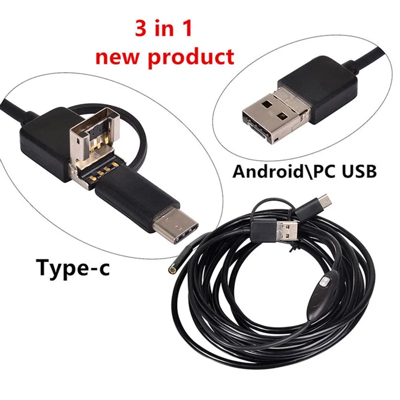 Камера-Эндоскоп VicTsing 5 м 7 мм Wi-Fi 3 в 1 Android USB Type-C Бороскоп 6 светодиодов для Mac OS Windows
