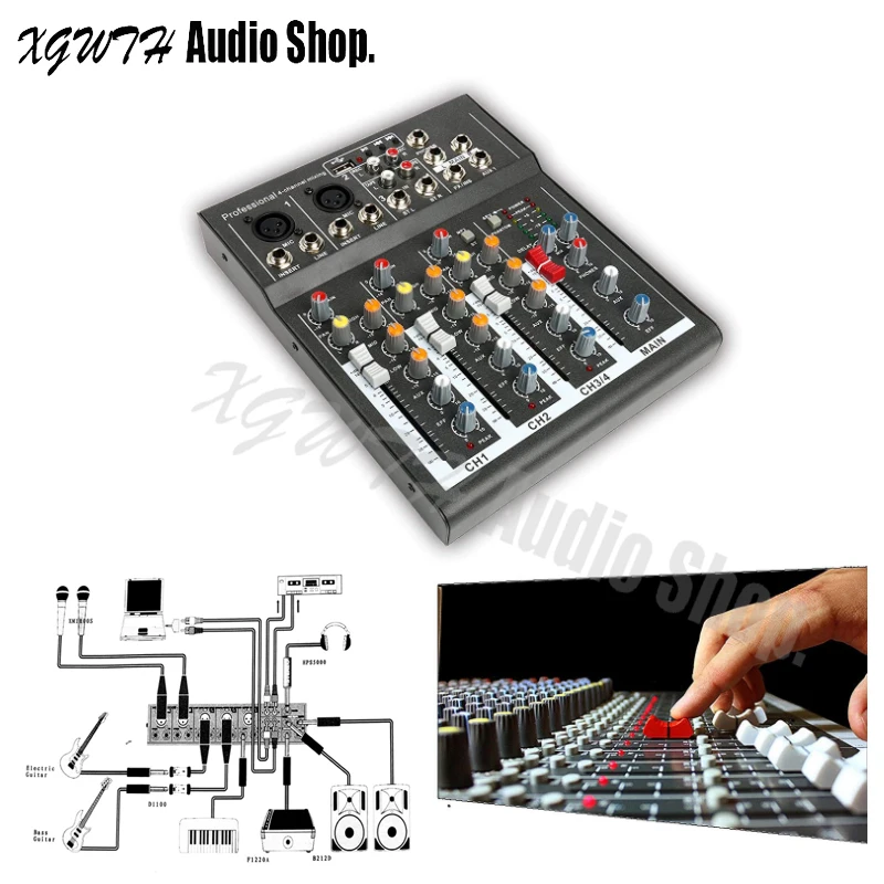 Профессиональная мини 4-канальная студийная звуковая панель с USB + 48 В эффектом