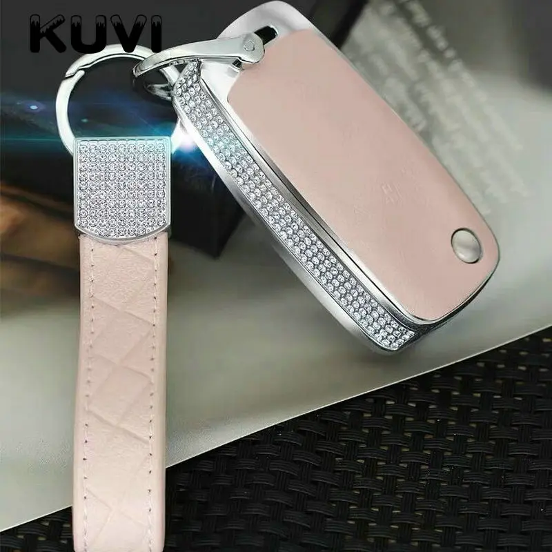 pink with keychain3 Роскошный Алмазный Автомобильный ключ держатель дистанционного ключа чехол подходит для Volkswagen VW B5 B6 Golf 4 5 6 Jett Mk6 Tiguan и т. д - Название цвета: pink with keychain3
