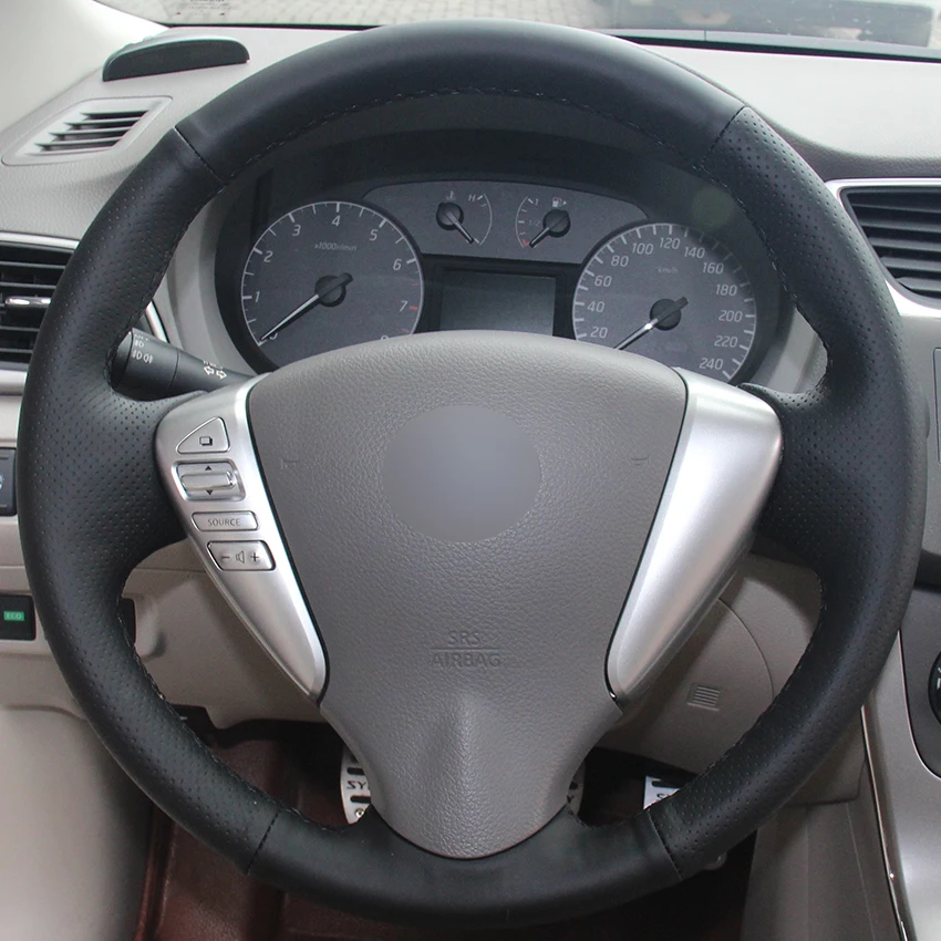 Черный синтетический кожаный чехол рулевого колеса автомобиля для Nissan Tiida Sylphy Sentra Versa Note