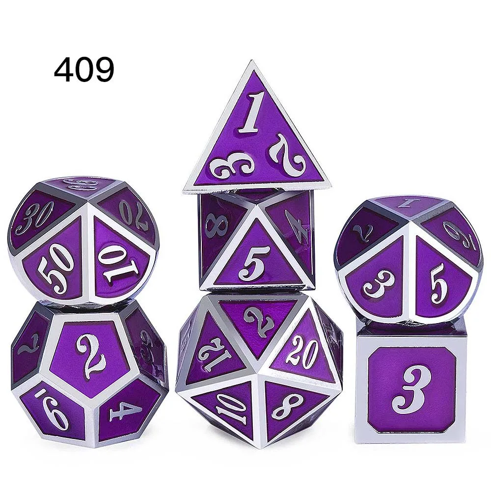 409 DnD металлические кости RPG MTG кубики курсивом шрифт кости включают кости мешочек разные цвета D4 D6 D8 D10 D12 D20 - Цвет: 409