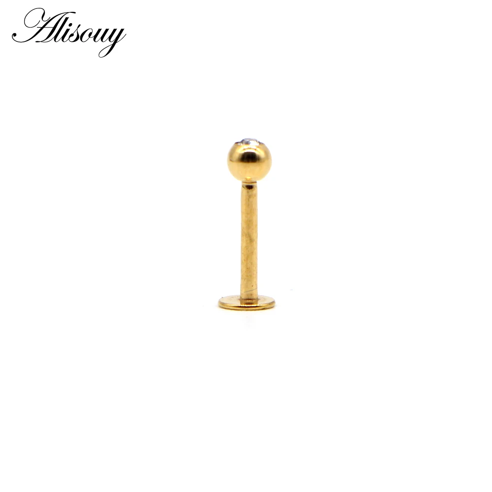Alisouy 1 PC Surgical Stainless Steel Lip Rings Labret Ear Stud Piercing Bar With Crystal Percing Earring Body Jewelry