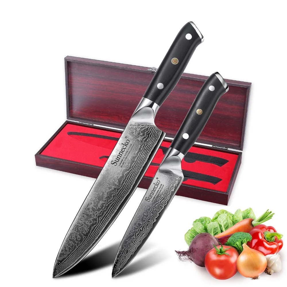 

SUNNECKO 2PCS Kitchen Knives Set Damascus Chef Utility Knife with Gift Box Japanese VG10 Steel G10 Handle Chef's Cooking Tools