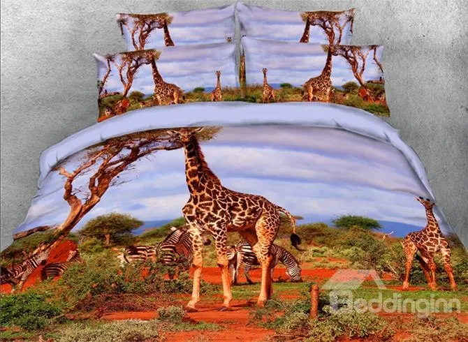 Giraffe Eating Grass Rainbow Printed 3D Bedding Sets/Duvet Covers | Дом и сад