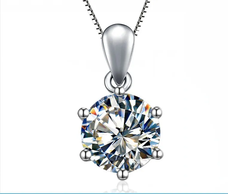 

Classic Six Prong Pretty 1Ct Round Cut Diamond Pendant 925 Silver 14K Gold Plated Engagement Pendant Free 925 Necklace