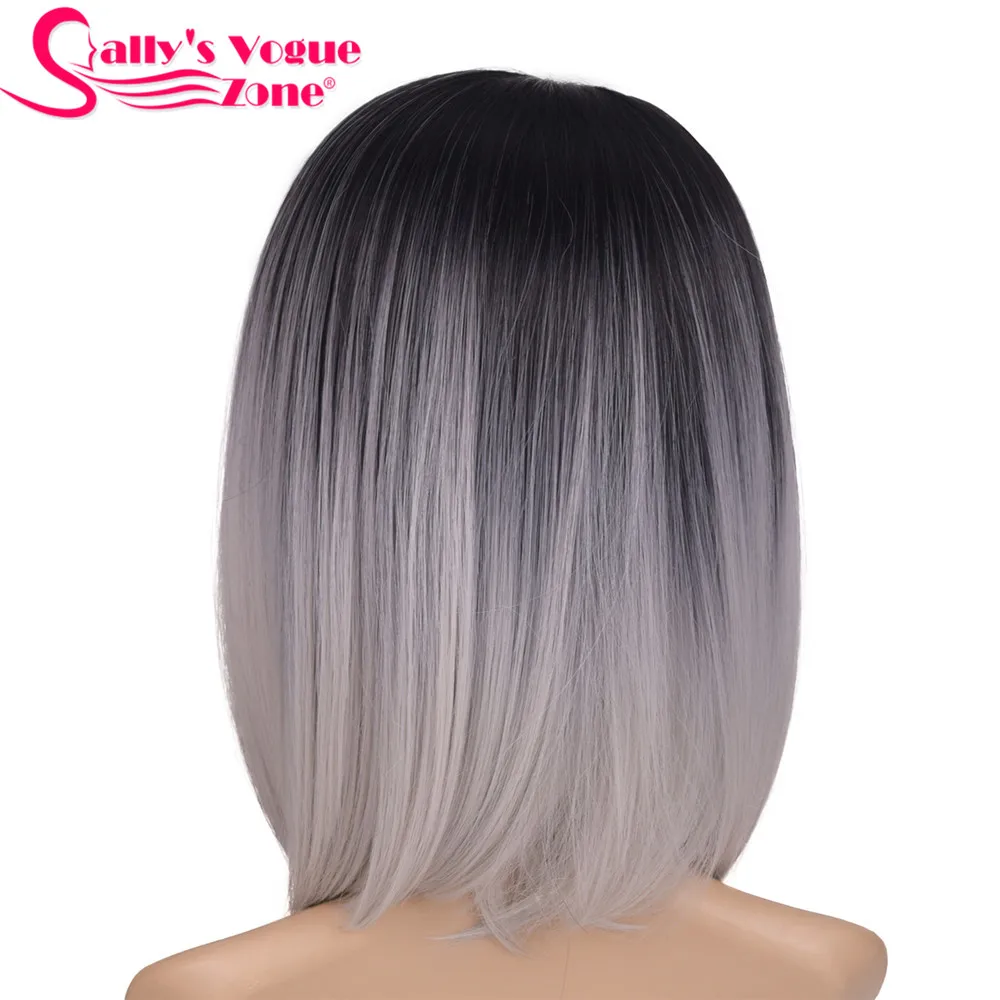Sallyhair Высокая температура Синтетические прямые короткие Омбре черный цвет красного вина Американский Африканский Боб Парики волос для черных женщин - Цвет: Серебристый серый