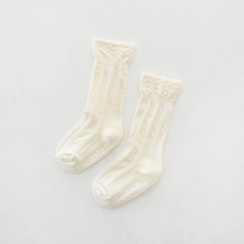 Новые осенние детские носки до середины икры С ВОЛНИСТЫМ кружевом нескользящие