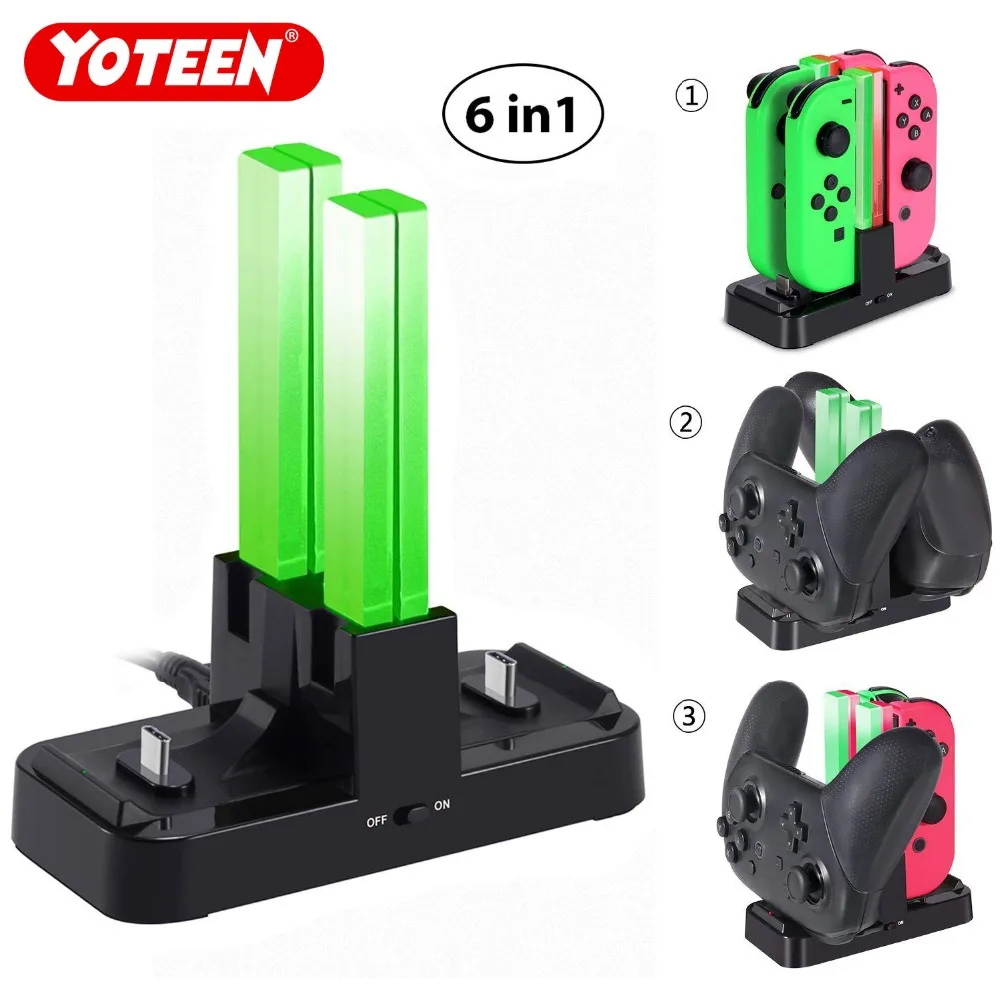 Yoteen для nintendo Switch 4 Joy Con зарядное устройство 6 в 1 usb зарядная док станция Подставка 2