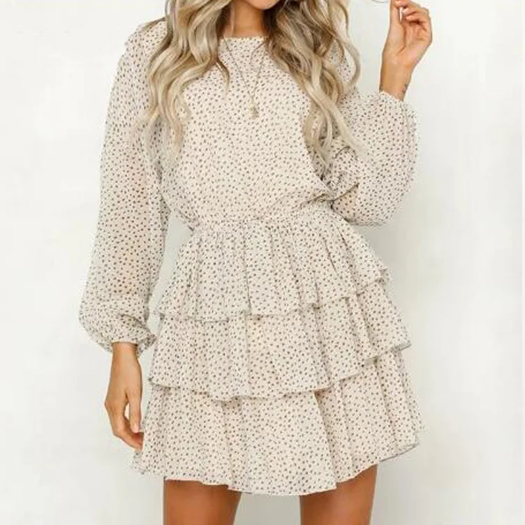 Женское свободное платье в горошек с длинным рукавом 2019|Женские платья| |
