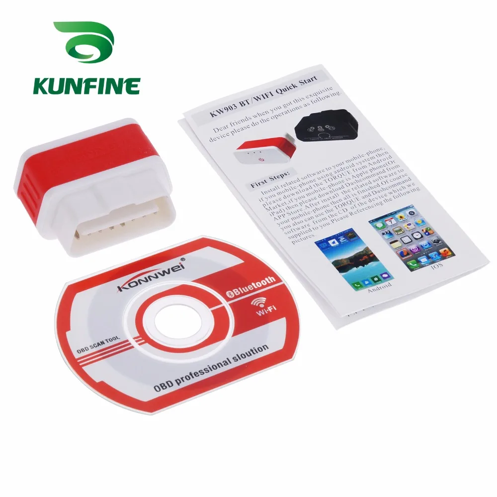 KUNFINE KW903 Bluetooth 3,0 OBD2 сканер считыватель кодов стирание ошибок OBD 2 ELM 327 ELM327 для Android авто автомобильный инструмент