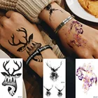 Временная наклейка Baofuli, татуировка с черным Лось лесом, искусственные татуировки для женщин и мужчин, акварельные татуировки с единорогом, животные, тело, рука, макияж