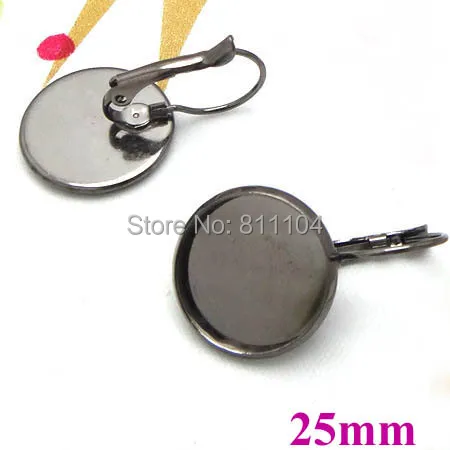 

25mm New Gunmetal Black Plated Round Bases Bezel Cups Bases French Style Clip Hook Cabochon Settings Earrings Blank Wholesale