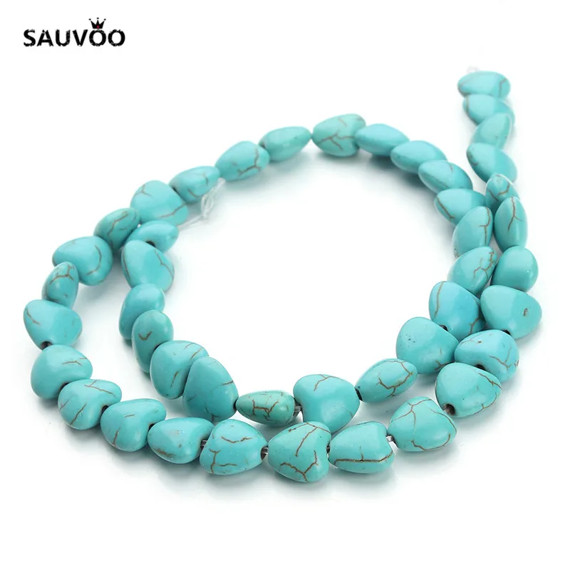 Бусины SAUVOO в форме сердца 10 Х9 мм белые синие нитка F1288|howlite beads|white howlite beadswhite stone beads