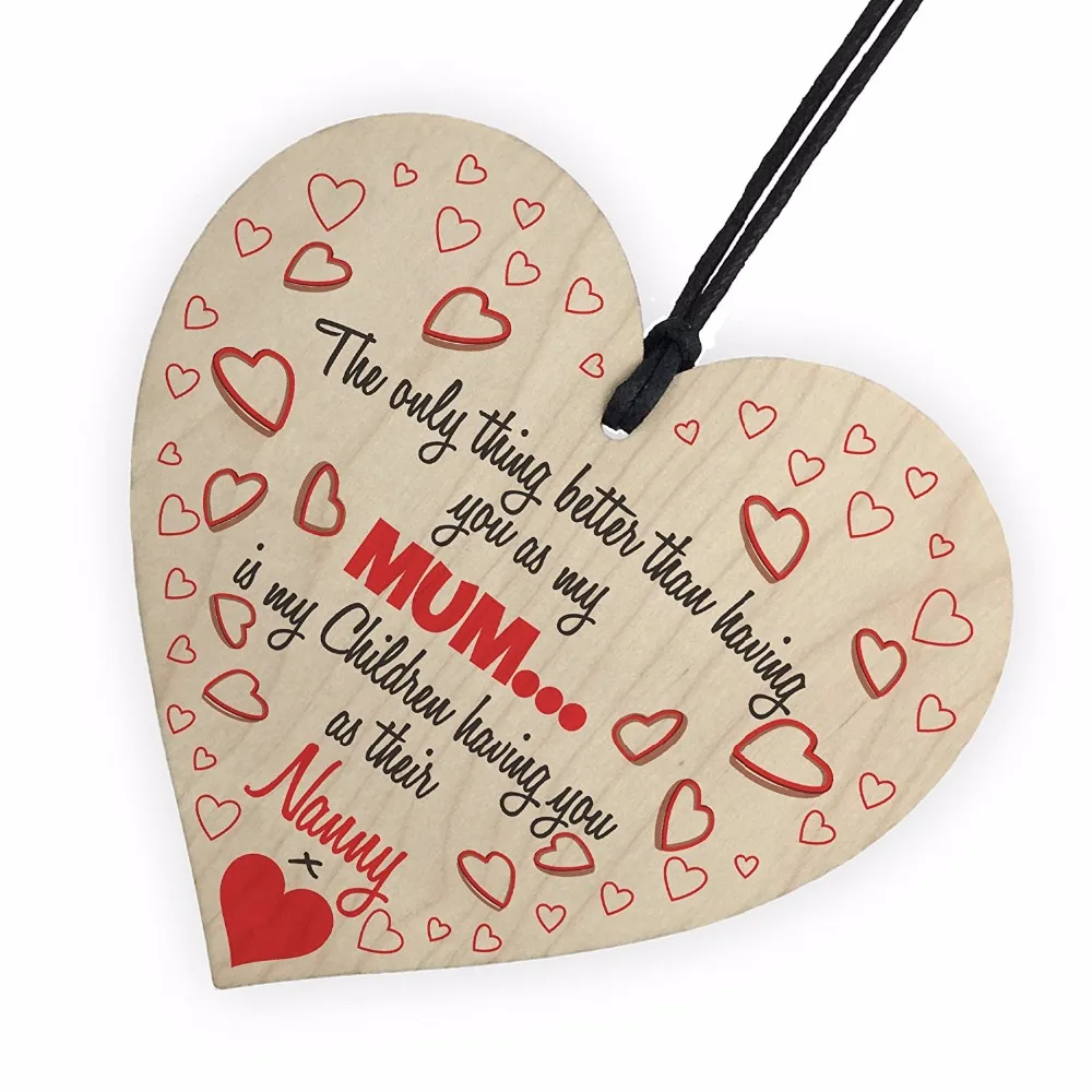 Meijiafei My Children Having You As Their Nanny Wooden Hanging Heart Plaque Cute Mothers Day Sign | Дом и сад