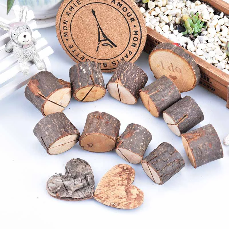 10PCS/LOT Wedding Decorations Wooden Name Place Card Holders Stump Shape Stand Number Table Menu Holder Wood Art of Work | Дом и сад