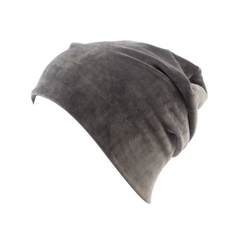 Женская велюровая шапка бини, повседневная, полиэстер, Skullies Beanies для женщин, зимняя, бархатная, простая Балаклава, шапка Sapka - Цвет: Dark Grey