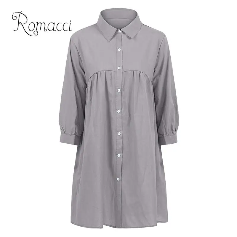 Женская блузка Romacci 4XL 5XL размера плюс однотонная с отворотом и рукавом 3/4