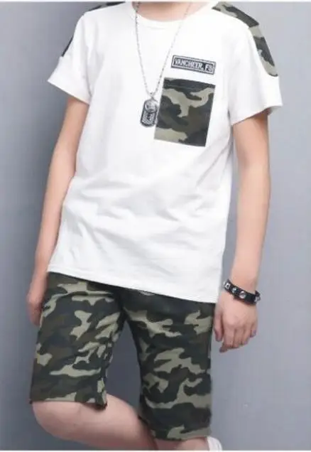 

Summer Boys Clothes Set Letter T-Shirt + Camouflage Short Pants Boys 2Pcs Suits Casual Children Sports Suit Kids Clothing Set