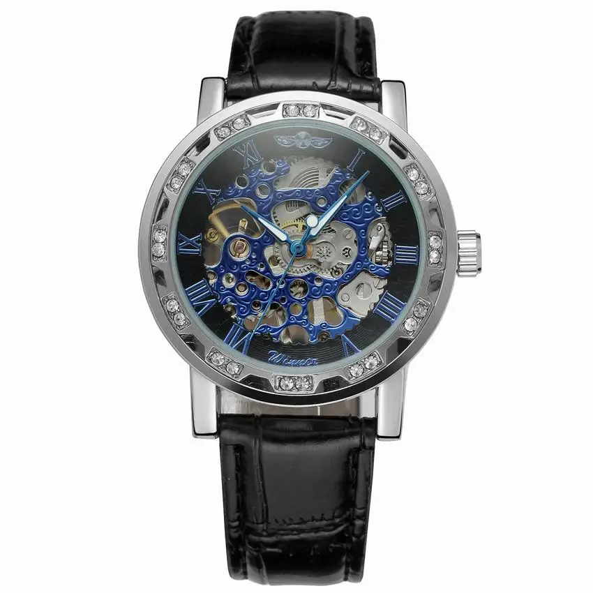 blue silver black Модные прозрачные женские механические наручные часы-Скелетон Winner с римскими буквами в стиле ретро Королевского дизайна - Цвет: blue silver black