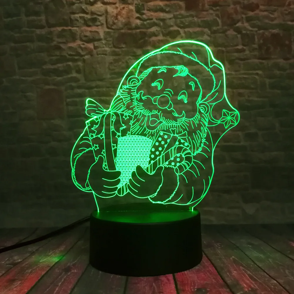 Новый мультфильм Рождество Санта Клаус 3D LED ночник 7 видов цветов USB голограмма