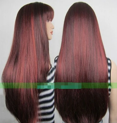 Песня wig.01380 хорошо новый длинные коричневые и CPPER RED MIX прямой парик женщин |
