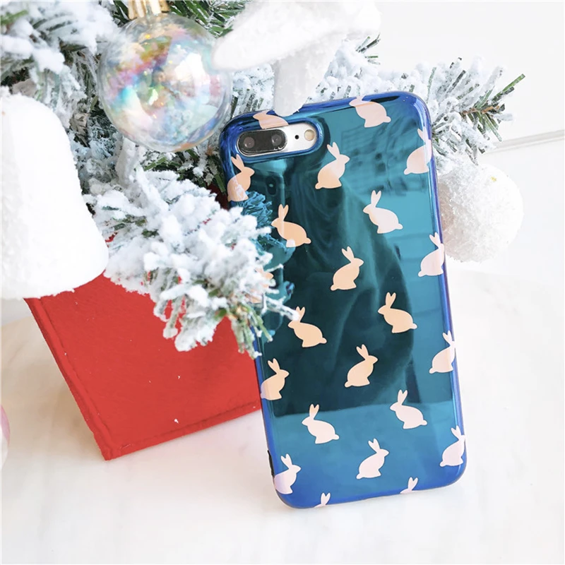 WMZSUCC Luxury Pink Blue Laser Rabbit Cute Bunny Soft Phone Case for iPhone X 8 7 Slim Back Cover 6 Plus |
