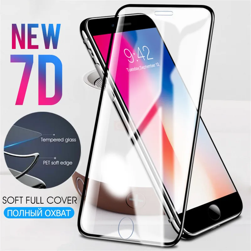 7D Полное покрытие экрана протектор стекло для iPhone 6 S 7 8 Plus закаленное на защитная