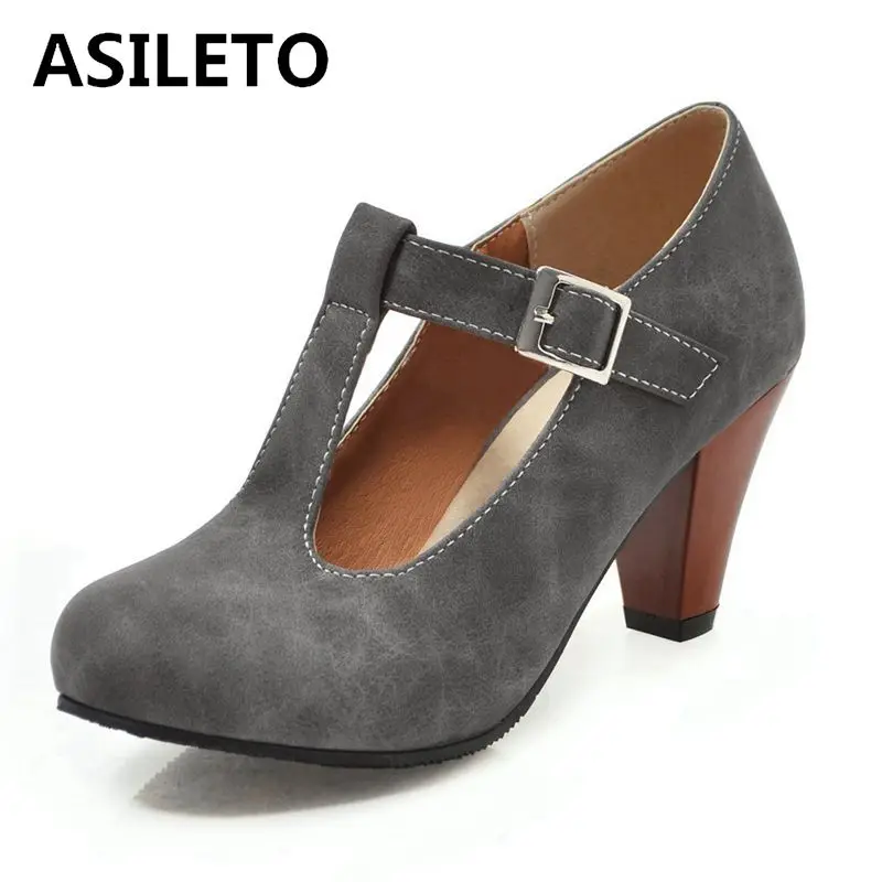 ASILETO Plus Size 34-48 Summer high heels shoes Woman t-strap bowknot women pumps buckle work dress casual Footwear sapatos 1968 | Обувь